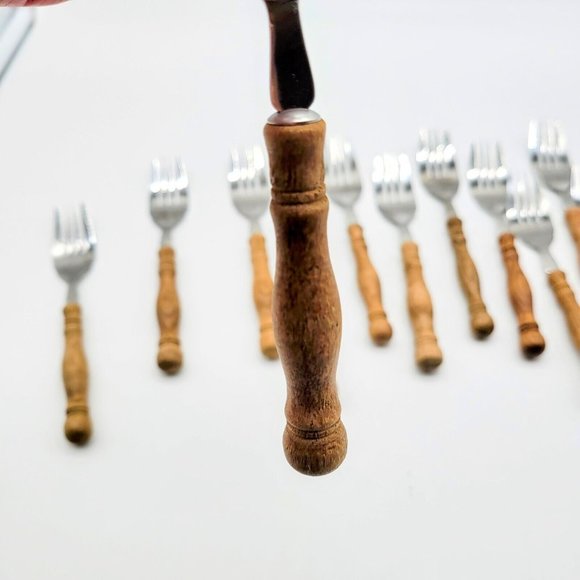 Harbor House Lifetime Cutlery Wooden Handled 6.5" Forks Lot Of 13 Made In Taiwan - Picture 3 of 6